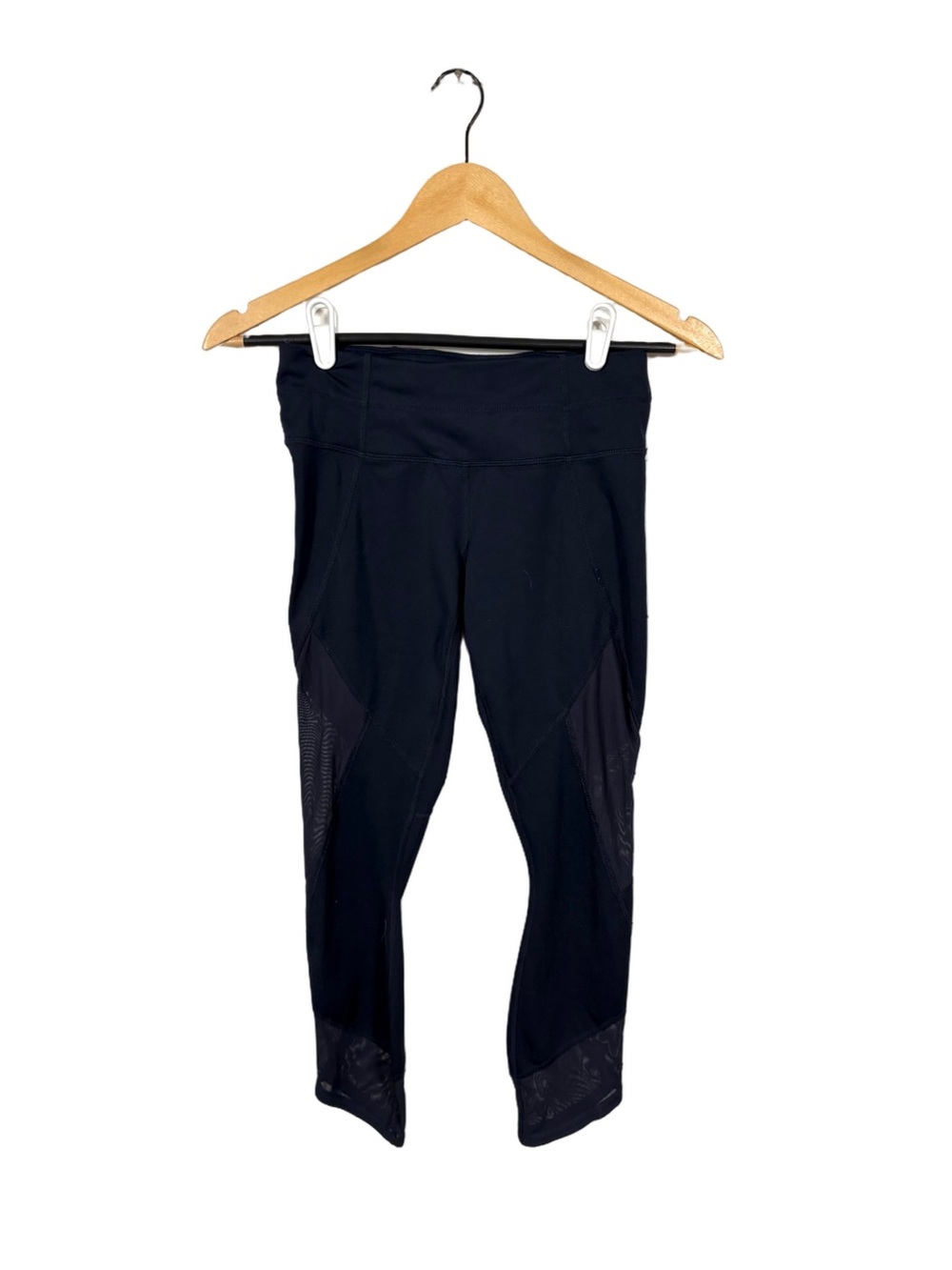 Athleta Aura Sonar Capri Leggings XS Navy Blue Mesh Panels Pockets